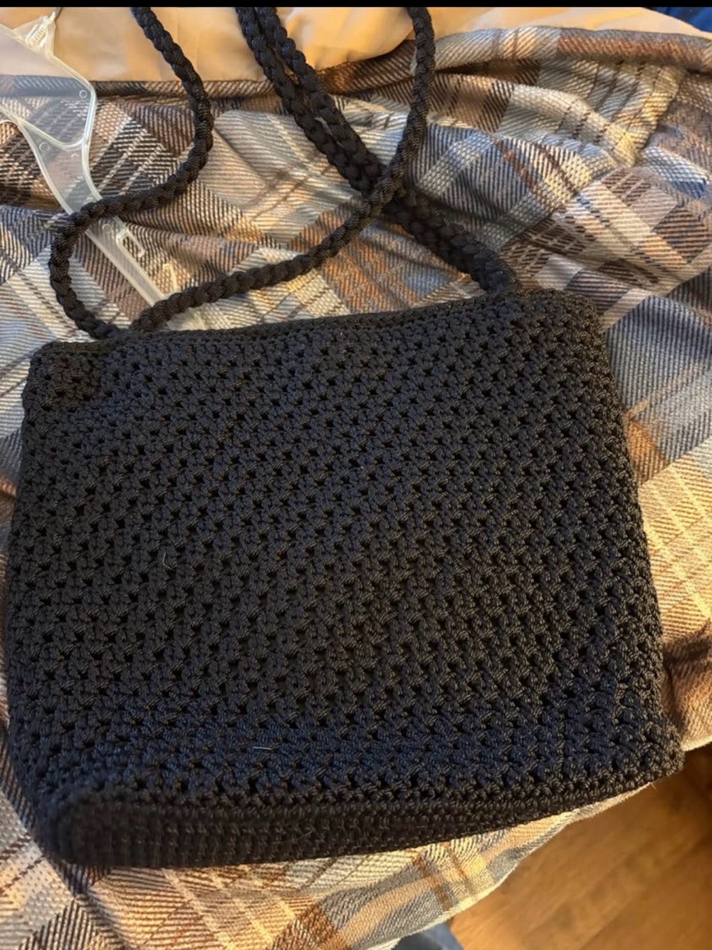 The Sak Black Crochet Shoulder Bag with Braided Strap